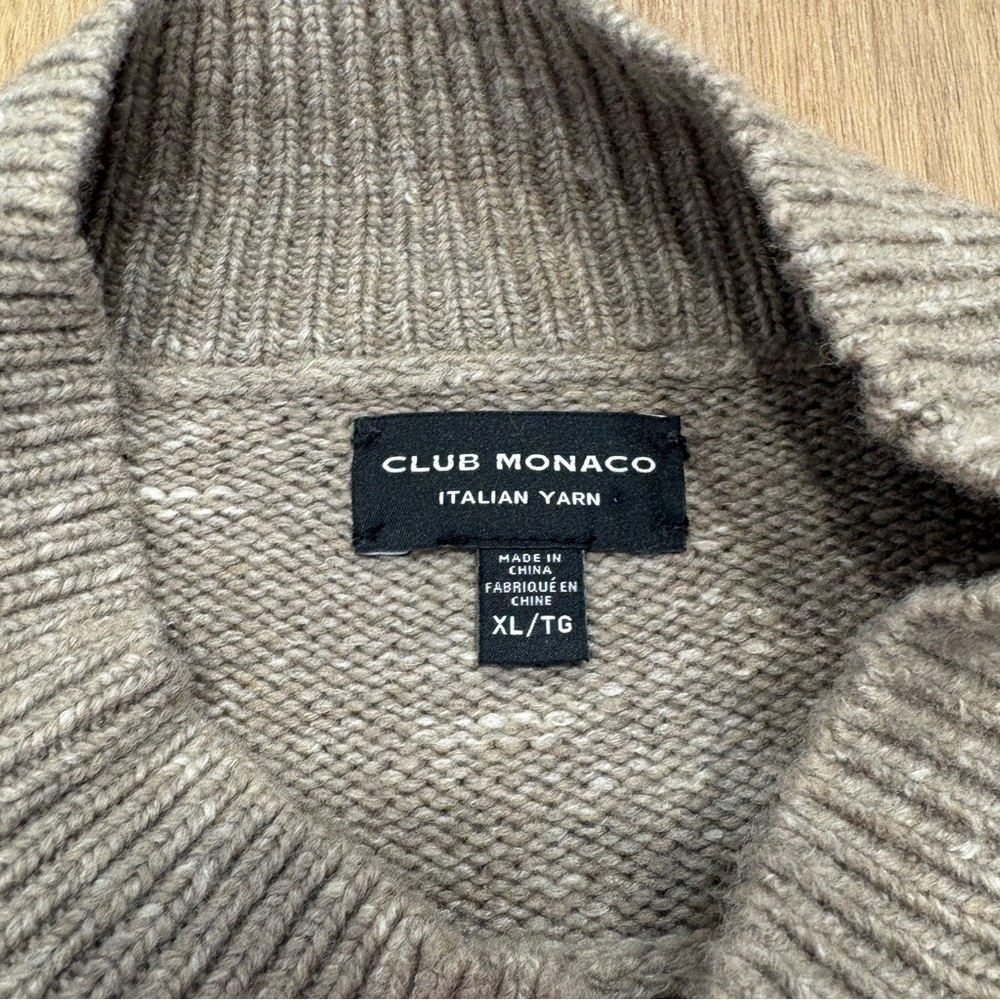 🌟CLUB MONACO🌟 MOCK NECK ITALIAN WOOL BLEND SWEATER MARLED BEIGE SZ XL - Picture 4 of 6